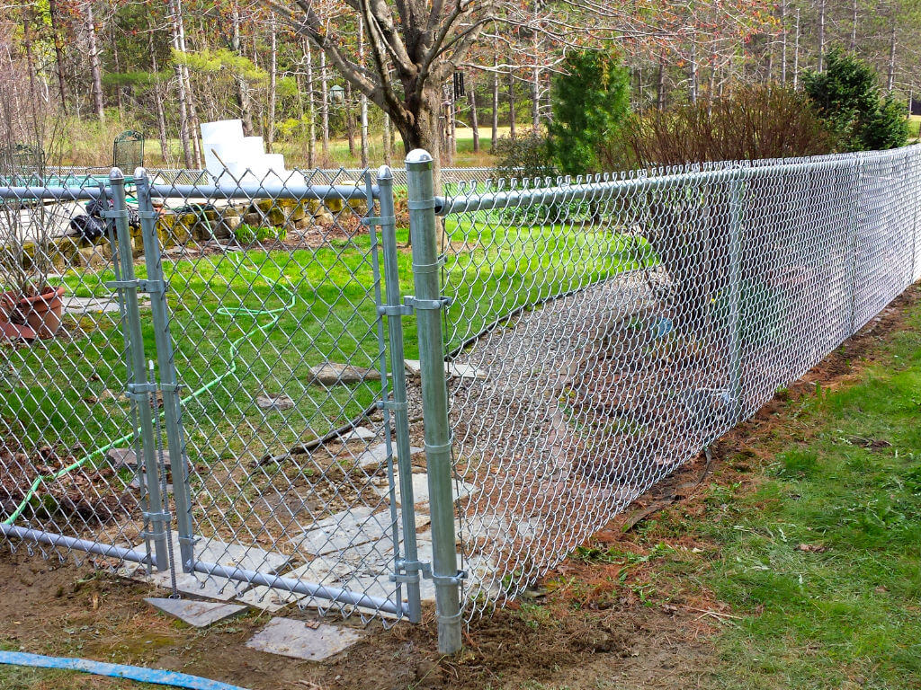 residential galvenized chain link fence with gate - by androscogginfence.com